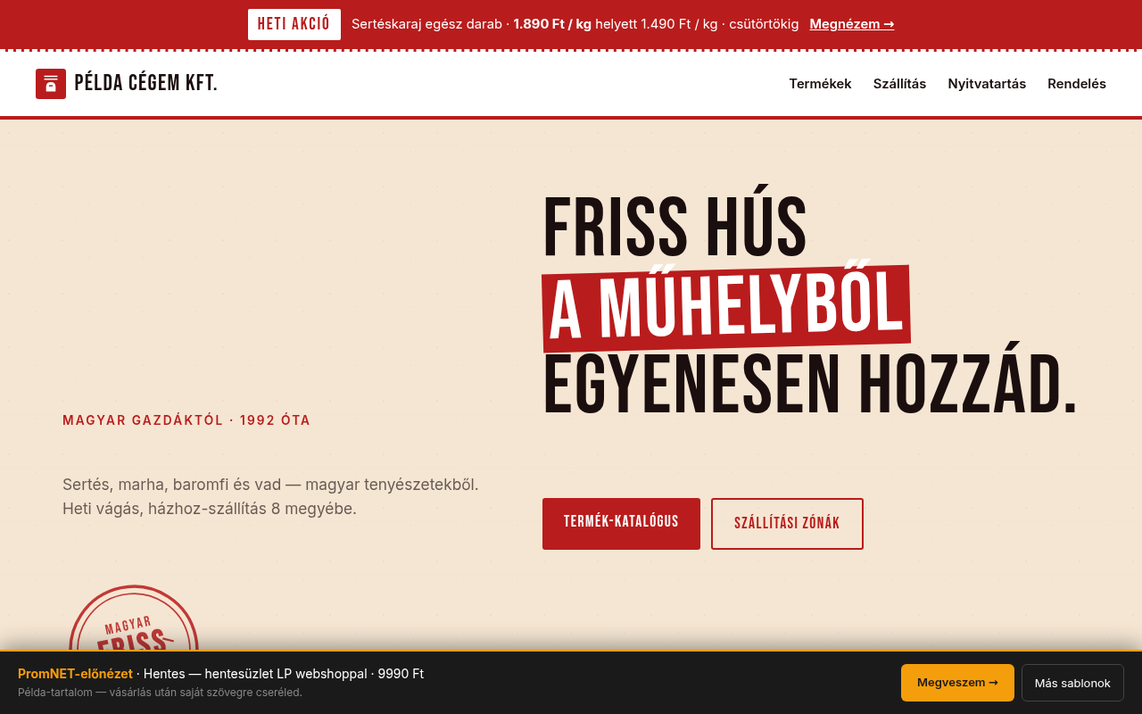 Hentes — hentesüzlet LP webshoppal preview